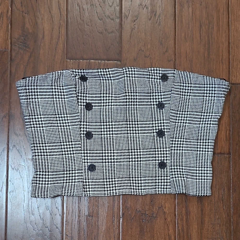 NWT Forever 21 Black & White Strapless Houndstooth Crop Top size XL